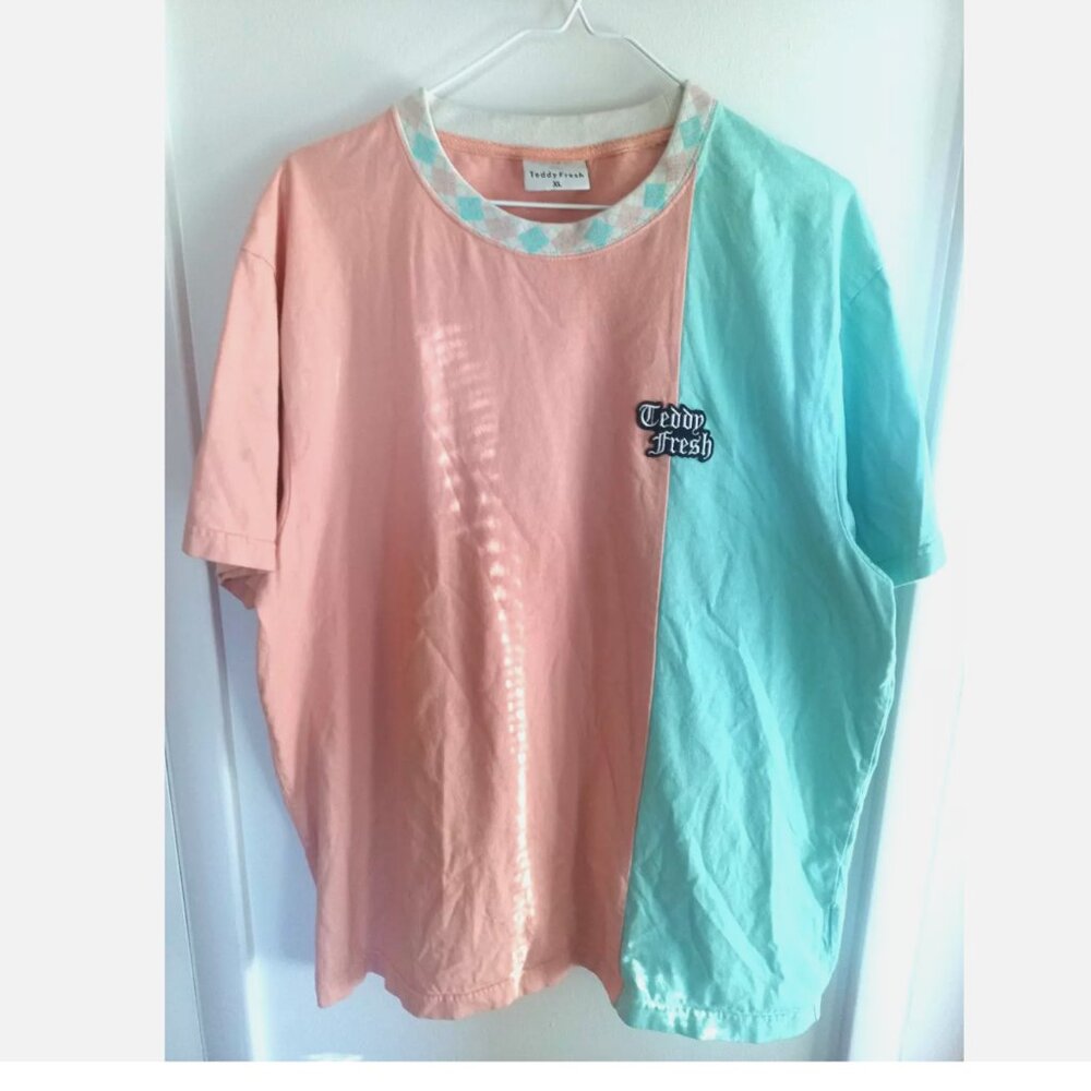 Teddy Fresh Argyle Crewneck Pink Blue Retro Color Block Classic Shirt XL